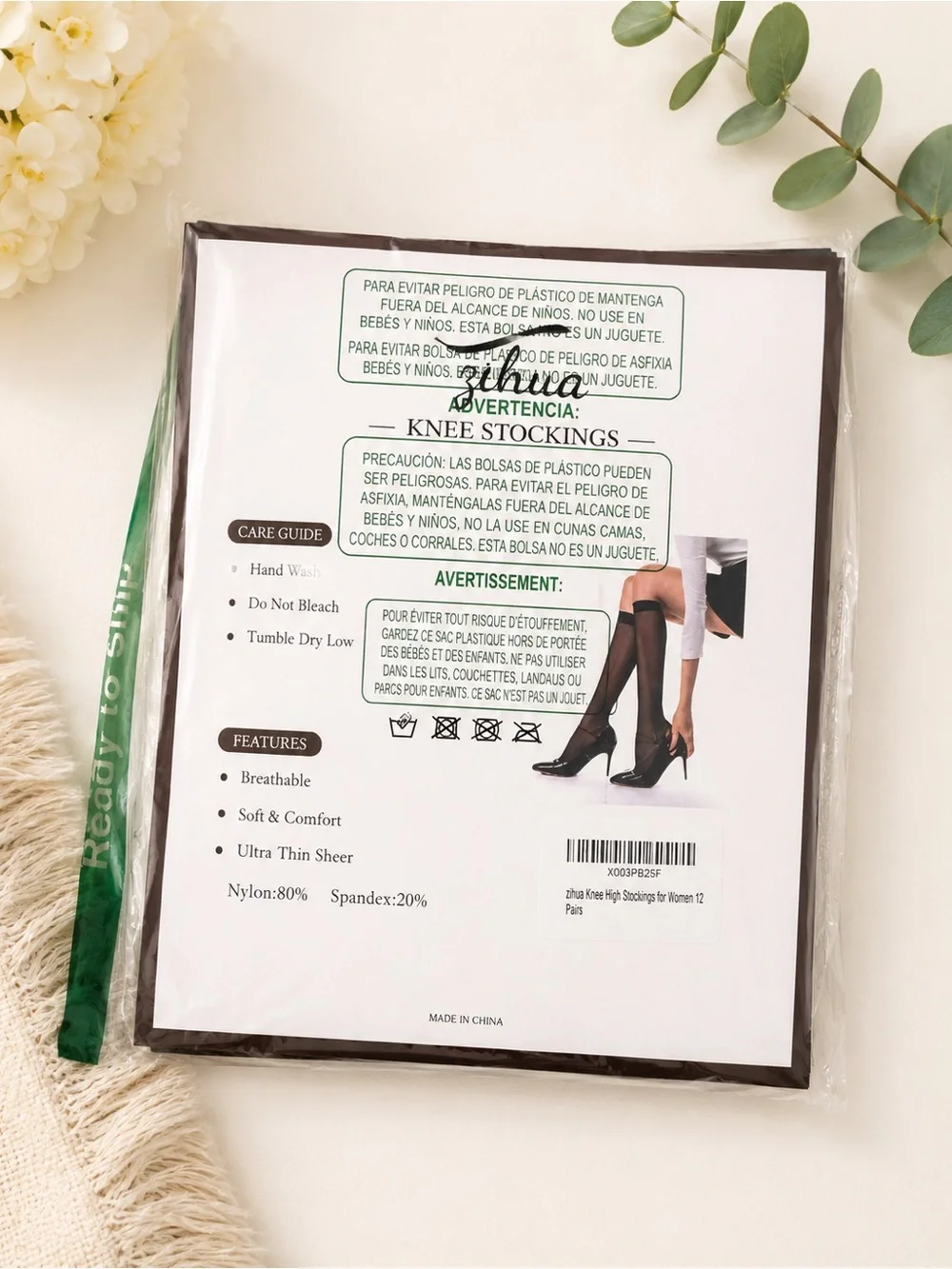 Zihua Knee High Stockings for Women 12 Pairs Nude Sheer Nylon Spandex New